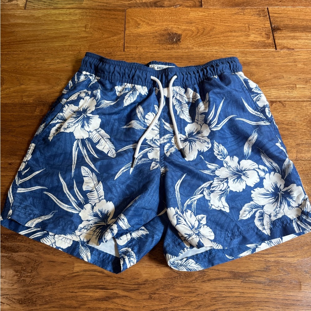 American Eagle Outfitters Navy Floral Swim Trunks 4.5 inch inseam
